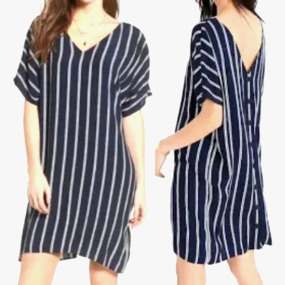 Madewell striped Plaza dress in  blue and white button back women's size XS